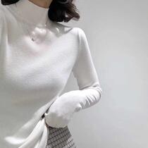 Half turtleneck sweater for women 2024 spring new slim fit core-spun yarn wool top solid color base sweater