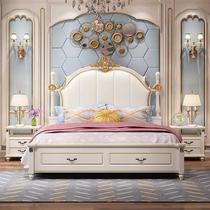 Manufacturer American solid wood high box bed 1 5 meters 1 8 meters double storage bed simple and fashionable European wedding bed