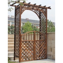 Garden arch with door outdoor courtyard decoration antiseptic wood garden door carbonized grape rack semicircular grid flower rack