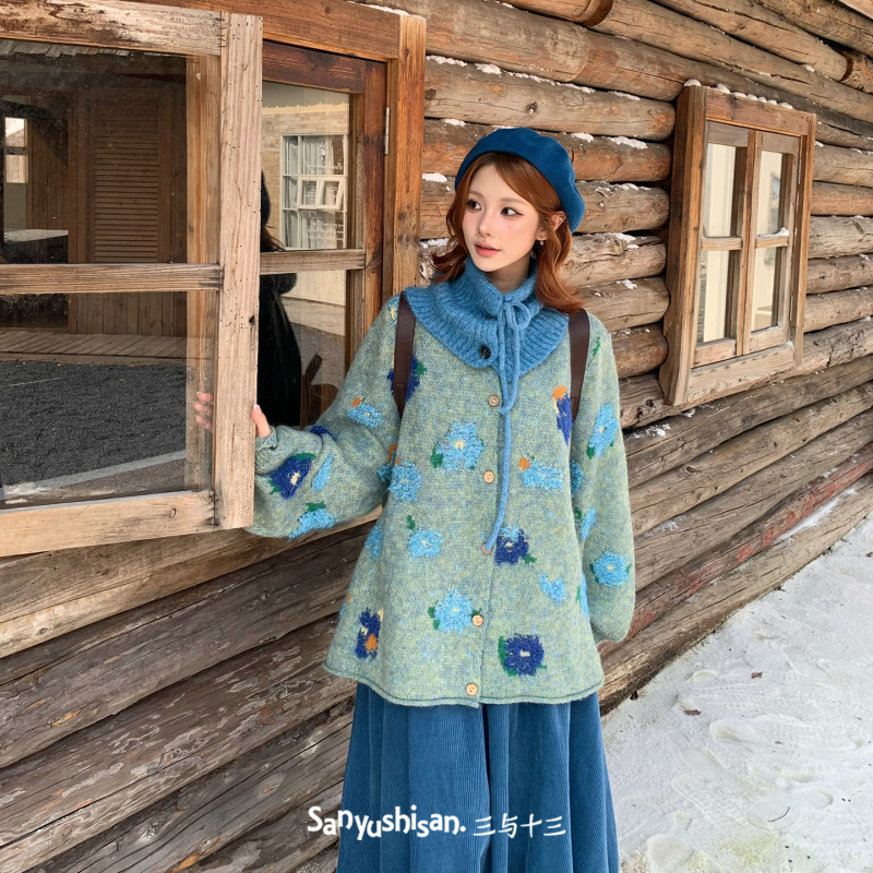 Three and Thirteen | Forest Island Blossoms | Autumn Niche Design Sweater for Women, Loose and Slimming Knitted Top for Women Three and Thirteen | Forest Island Blossoms | Autumn Niche Design Sweater for Women, Loose and Slimming Knitted Top for Women
