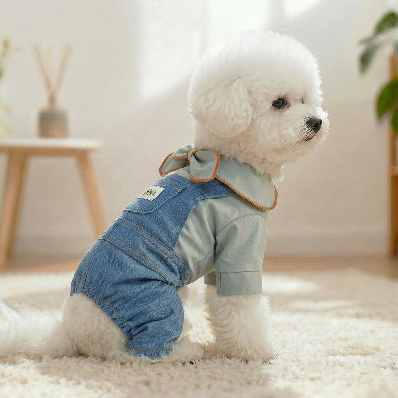 Dog Leash-Compatible Clothing for Spring and Summer, Daily Wear for Bichon Puppies, Thickened Sweatshirt, Special Outdoor Sportswear, Short-Sleeved Retro Style