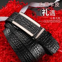 Crocodile pattern first layer cowhide leather belt automatic buckle casual business versatile mens jeans with belt mens style