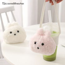 2024 New Korean Cartoon Milk Tea Coffee Portable Cup Cover Outdoor Portable Water Cup Cover Cute Rabbit Ornament