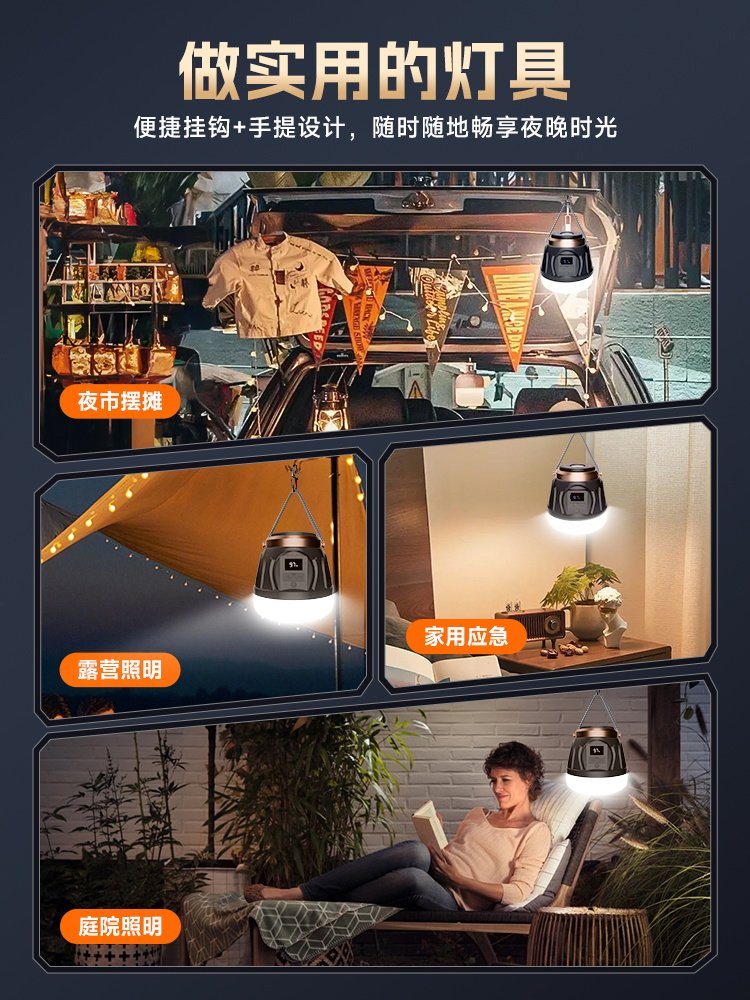 Solar-Powered Outdoor Camping Light with Long Battery Life, Household Emergency Light for Power Outages, Street Market Stall Charging Lighting Bulb