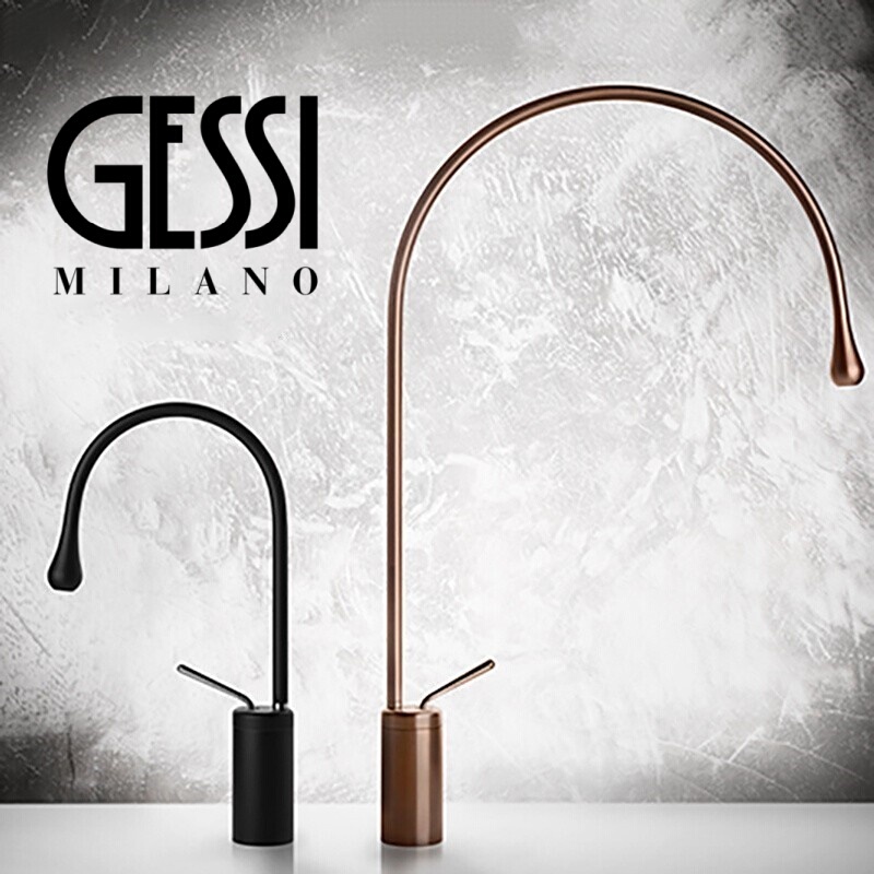 Italian Gessi All-Copper Rotating Height-Adjustable Hot and Cold Water Basin Single-Hole Above and Below Counter Basin Water Drop Faucet