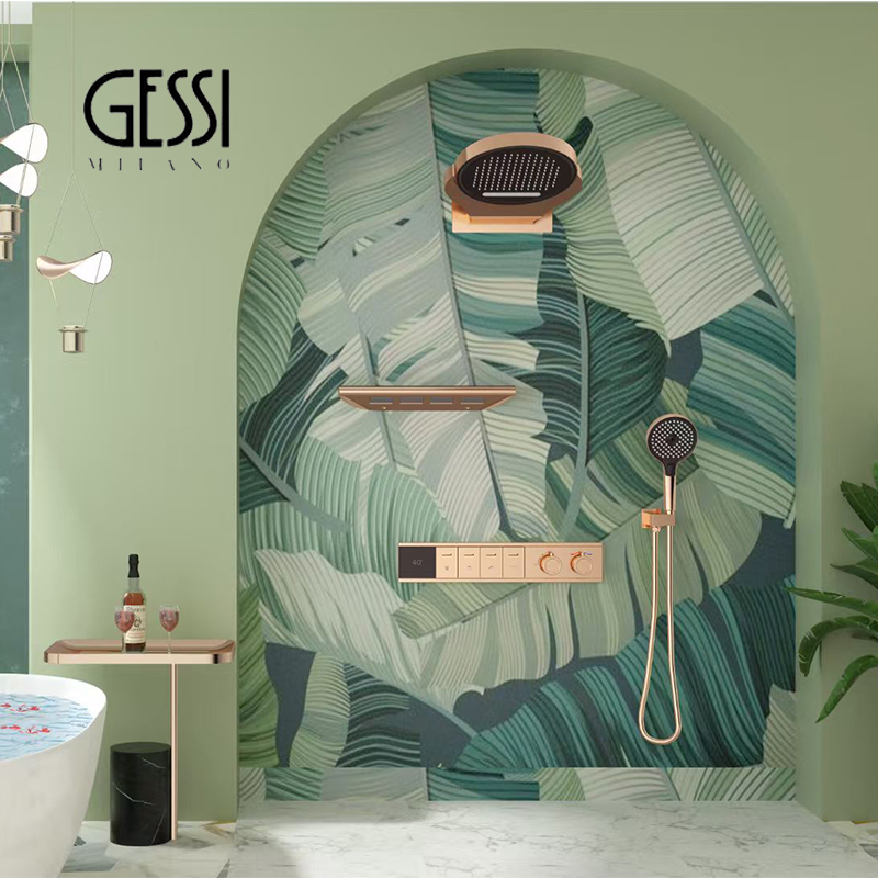 Italy's Gessi Concealed Shower with Constant Temperature Digital Display, Embedded In-Wall Hidden Button, Pressurized Shower