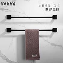 No punching stainless steel towel rack towel bar single pole bathroom hanging rail towel hanging rack bathroom pendant black