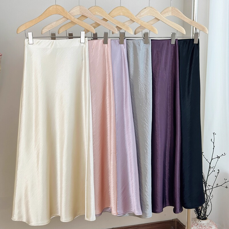 Pearlescent Acetate Satin Fishtail Skirt Long Skirt New Chinese Style Versatile Elegant Spring and Autumn High-End Skirt Women's French Style