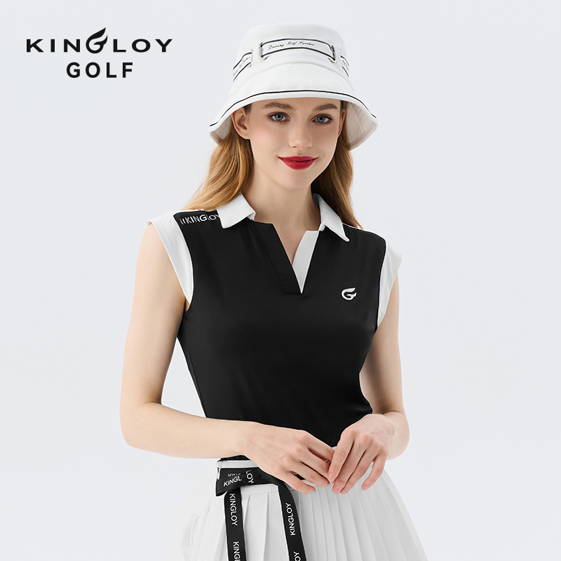 Kingloy Women's Golf Clothing Short-Sleeved Summer Lightweight Small V-Neck Slim Fit Breathable Sleeveless Polo Shirt for Women
