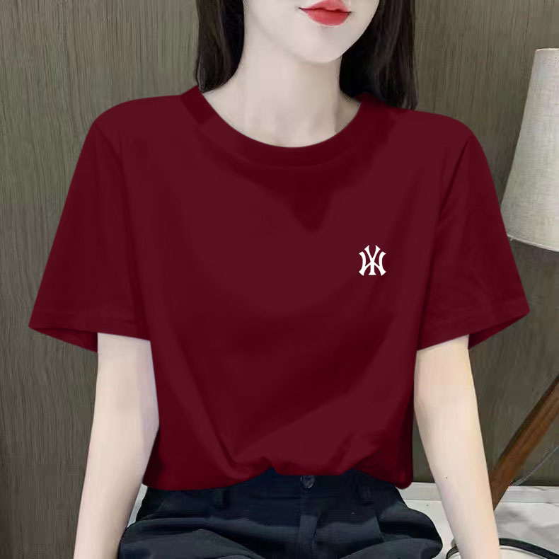 European Style Pure Cotton Summer New Wine Red Short-Sleeved T-Shirt for Women 2025 Round Neck Loose Slimming Half-Sleeve Top European Style Pure Cotton Summer New Wine Red Short-Sleeved T-Shirt for Women 2025 Round Neck Loose Slimming Half-Sleeve Top