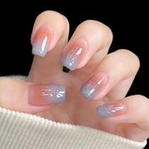 Short Style - Summer Popular Blue Gradient Wearable Manicure Whitening French Short Manicure Manicure Nail Pieces Finished Ice Transparent