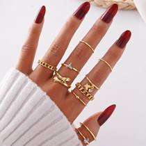 European and American new micro-encrusted diamond butterfly open ring set 10-piece creative simple joint ring