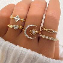 European and American new set ring personalized 9-piece love 8-character star and moon diamond combination set ring for women