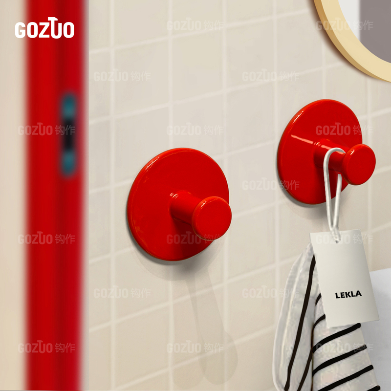 Gozuo 3m Traceless Red Round Sticky Hook Bathroom Towel Single Hook Punch-Free Normcore Decorative Sticker Hook