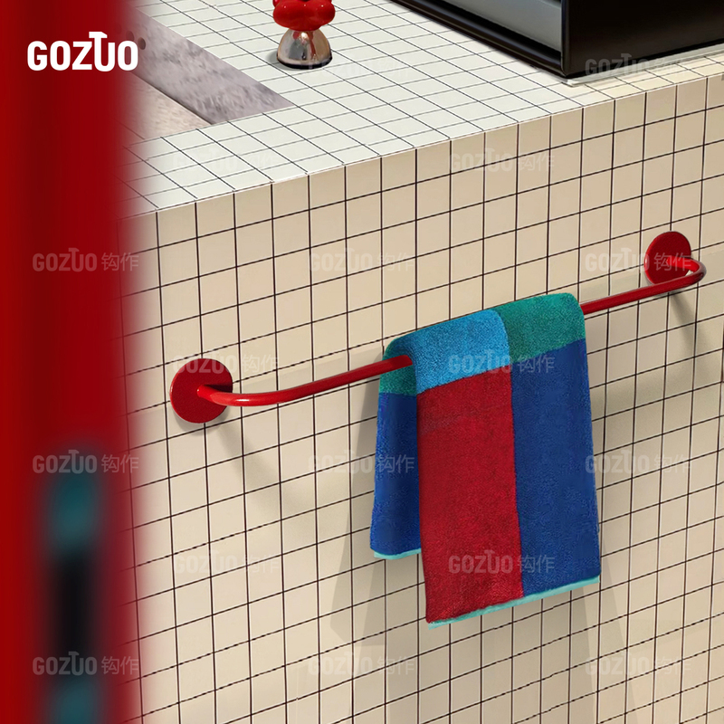 Gozuo Dopamine Red Towel Bar Bathroom Hanging Rod Toilet Towel Rack Single Rod No-Drill Straight Rod Gozuo Dopamine Red Towel Bar Bathroom Hanging Rod Toilet Towel Rack Single Rod No-Drill Straight Rod