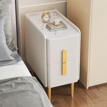 Solid wood slate leather extremely simple modern bedside table bedroom smart internet celebrity light luxury ultra-narrow bedside cabinet