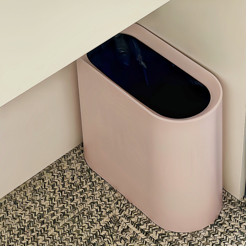 Japanese-Style Premium Cream-Colored Oval Household Trash Can, Large Capacity, Simple Modern Floor-Standing Type for Bathroom