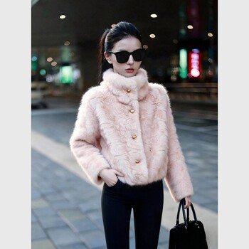 (in Stock) Pink Stand-Collar Plush Coat, Stylish and Youthful, Unique and Beautiful, Super Attractive, Warm and Thickened Jacket
