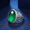 Domineering ring for men S natural chrysoprase color imitation gemstone open mouth not easy to fade silver plated