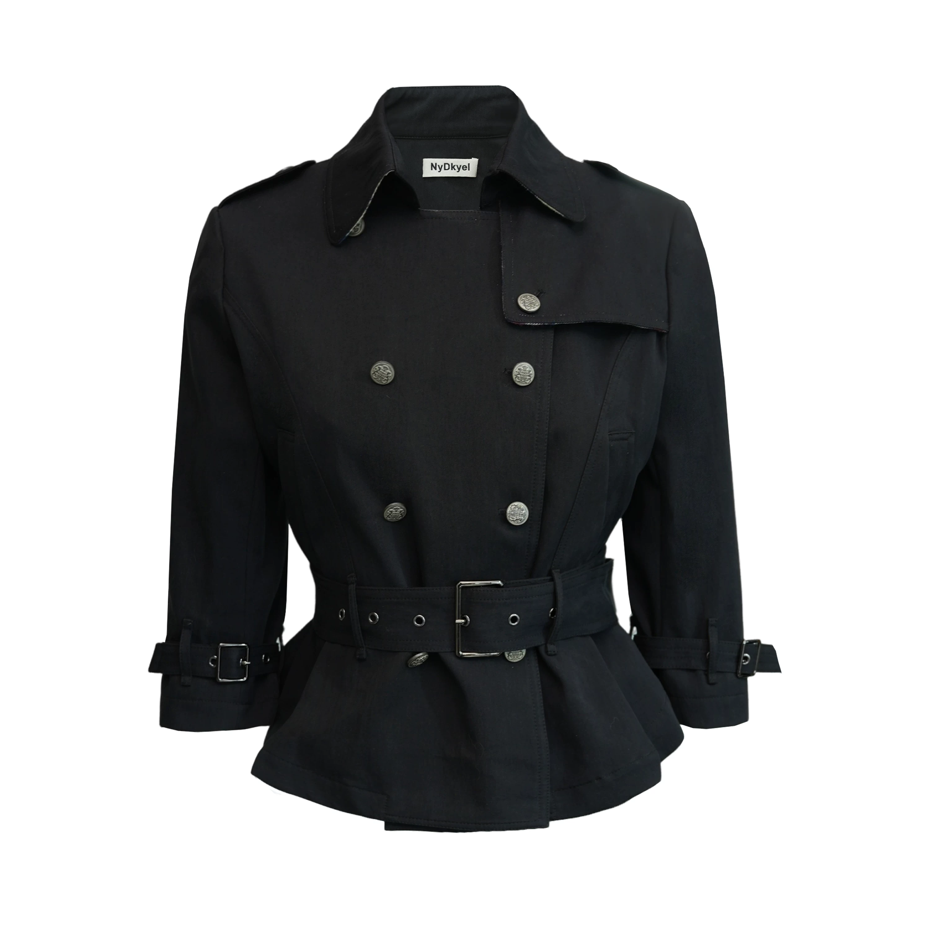 Пуховик-ветровка с двойной планкой, двойной лев на груди, контрастная клетчатая подкладка, пояс на талию, укороченная куртка, виндблок