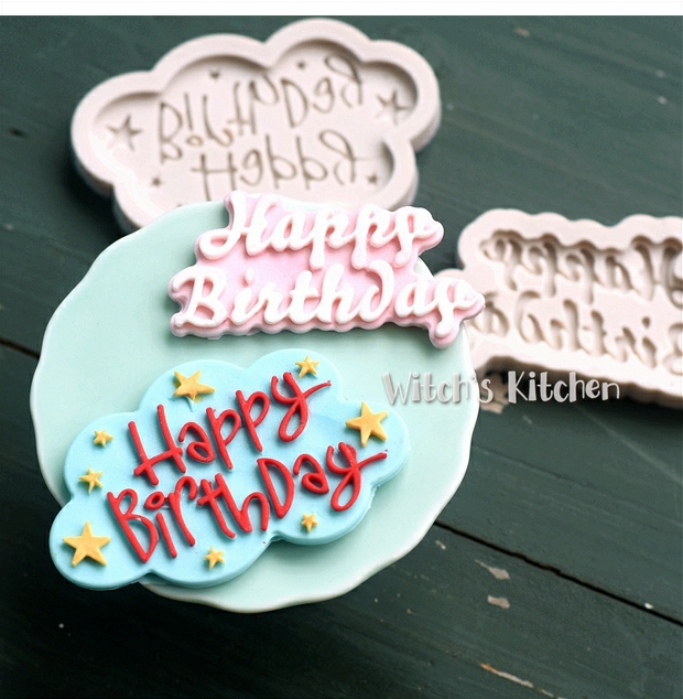 DIY Silicone Fondant Sôcôla Handmade Handmade Clay Clay Khuôn mẫu 3D Tiếng Anh Chúc mừng Sinh nhật Mới khuon banh khot