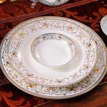 Lilin bone china tableware set 56-piece household dishes spoons plates European gold-rimmed tableware Jingdezhen ceramics