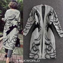 Autumn new mid-length womens knitted cardigan bat sleev