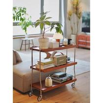Second-hand solid wood mobile flower stand sofa corner stainless steel trolley dining side storage side cabinet rack
