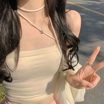 Song Weiyunyi soolrok halterneck top for women with pure lust style hot girl tight short mesh irregular suspender back