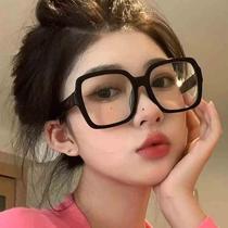 TR ultra-light black frame glasses for men and women with myopia frame pins plain face retro large frame small anti-blue light flat light