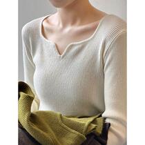 V-neck knitted bottoming shirt for women in autumn and winter outer top slim fit slim elastic long-sleeved sweater