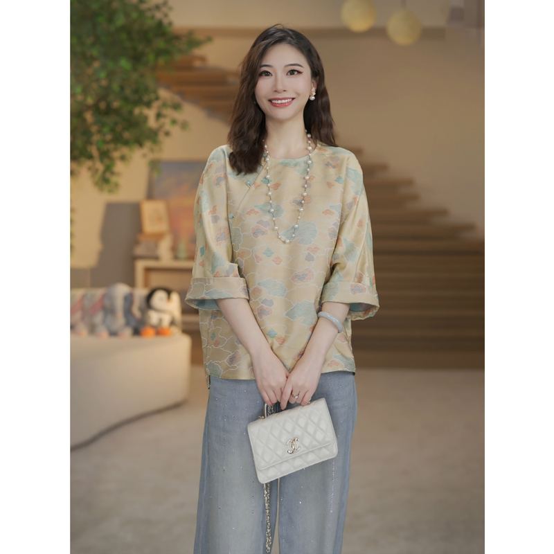 【Glory Years】New Chinese Style National Trend 100% Mulberry Silk Top 2026 Summer New Women's Jacket 【Glory Years】New Chinese Style National Trend 100% Mulberry Silk Top 2026 Summer New Women's Jacket