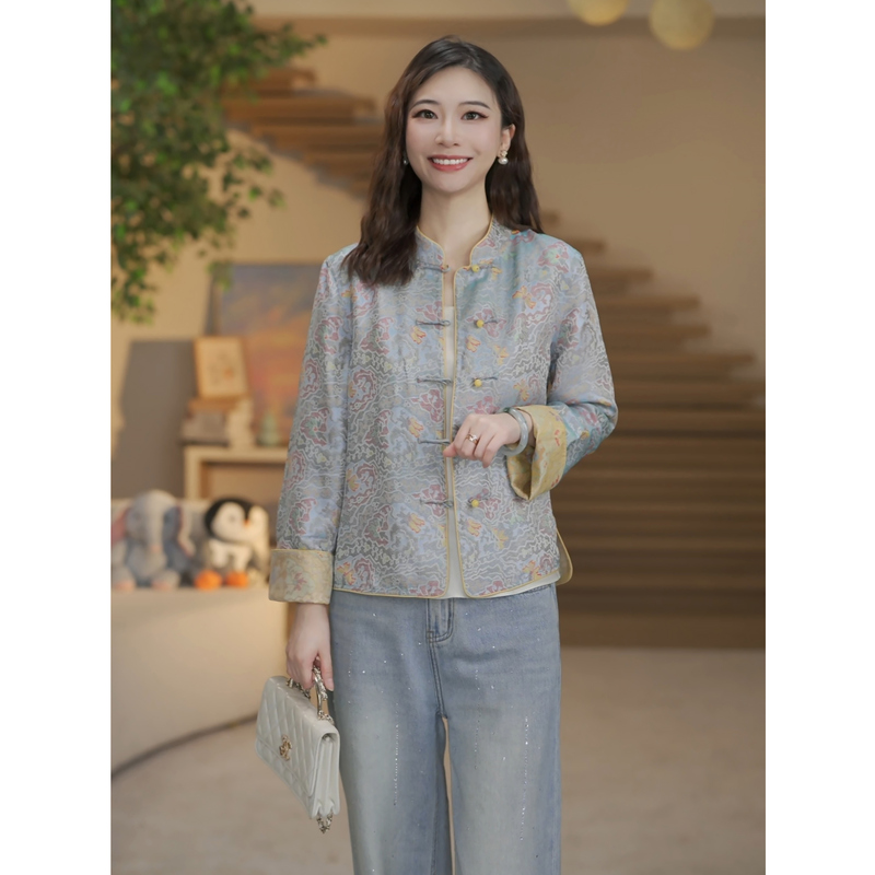 【As Wished】23Mm Cloud Silk Brocade 100% Pure Silk Mulberry Silk New Chinese Style National Style Top 2026 New Model Coat 【As Wished】23Mm Cloud Silk Brocade 100% Pure Silk Mulberry Silk New Chinese Style National Style Top 2026 New Model Coat