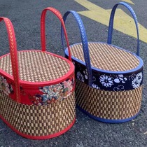 Wedding basket wedding gift confinement meal egg flower basket wedding gift bamboo woven basket portable blue