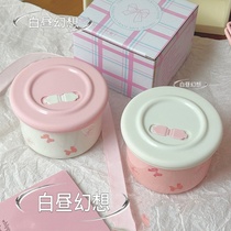 Bow girl pink baby food supplement bowl ceramic crisper small bowl sealed childrens bowl 1-3 years old take away