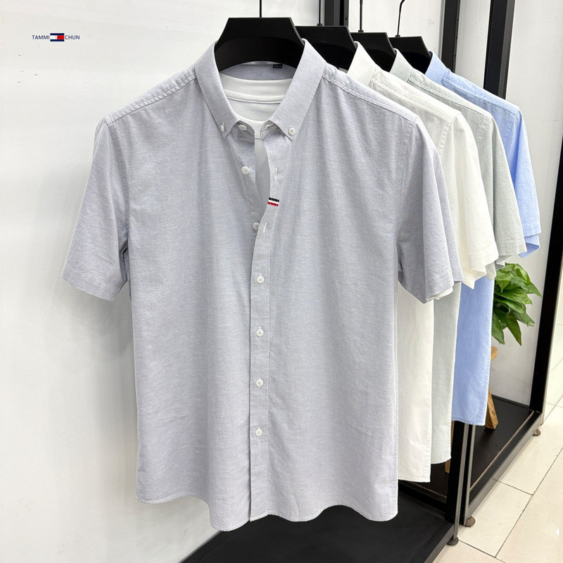 Tommy Pure Short-Sleeve Shirt for Men 2025 Summer Turn-Down Collar Cotton Linen Casual Breathable Loose Versatile Solid Color Shirt Tommy Pure Short-Sleeve Shirt for Men 2025 Summer Turn-Down Collar Cotton Linen Casual Breathable Loose Versatile Solid Color Shirt