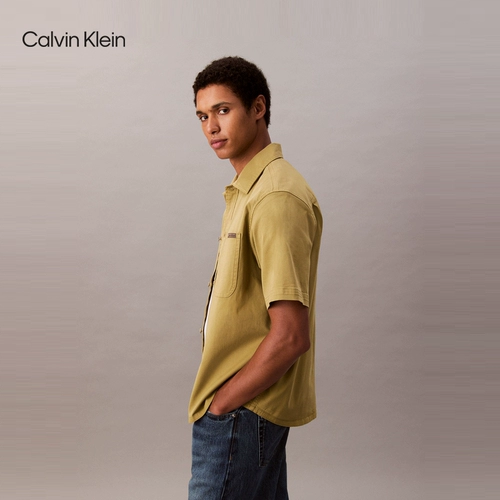 CK Jeans25 ранняя осень новая мужская классическая тканевая этикетка в стиле ретро, свободная рубашка с короткими рукавами 4RC114G