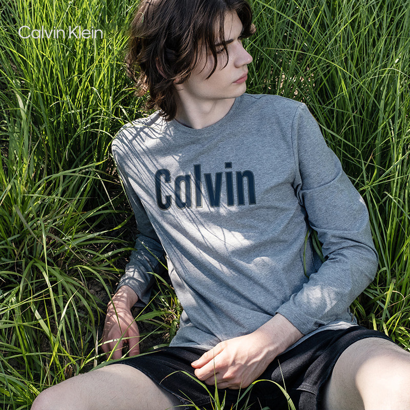 CK Jeans classic men's round neck personality hollow LOGO sports long sleeve T-shirt 4AOKTB2