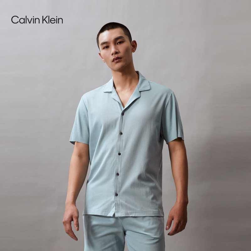 [Black Label Series] Ck Underwear Summer Men's Casual Simple Embroidered Button Lapel Short Sleeve Home Pajamas