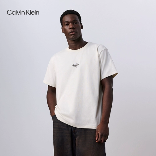 [Серия ограниченного сотрудничества CKJK] CK Jeans26 весенне-летняя мужская свободная футболка из чистого хлопка с фирменной вышивкой и короткими рукавами