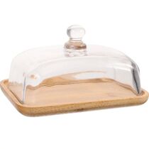 Wooden Cake Stand with Glass Dome Cover for Desserts and