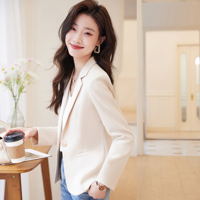 Off-White Small Blazer Jacket for Women 2024 New Spring and Autumn Slim-Fit Short Casual Petite Office Suit