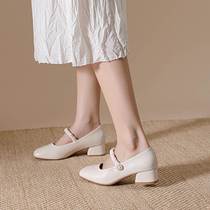Womens shoes for fat feet wide feet large size thick heel square toe Mary Jane high heels womens comfortable French single shoes shallow heel shoes for women
