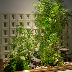 Chinese-Style Bamboo Entrance Landscaping, Artificial Bamboo Leaf Bonsai, Moss Plant Ornaments, Stone Lamps, Hotel Corner Floral Soft Decoration