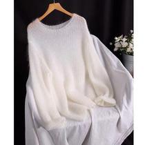 Hollow Sweater Soft Waxy White Thin Knitwear Women Spring and Autumn Loose Lazy Style Sun Protection Clothes Mohair Blouse for Women