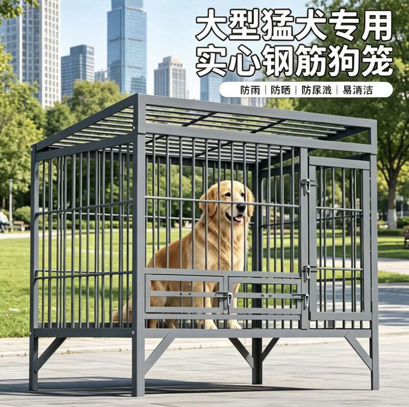 Dog Cage for Large Dogs, Outdoor Solid Steel Reinforced with Thickened Rotating Food Door, Anti-Jumping Breeding Cage, Specifically for Aggressive Dogs Dog Cage for Large Dogs, Outdoor Solid Steel Reinforced with Thickened Rotating Food Door, Anti-Jumping Breeding Cage, Specifically for Aggressive Dogs