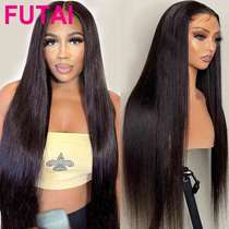 Real hair long wig set natural real hair full head cover par