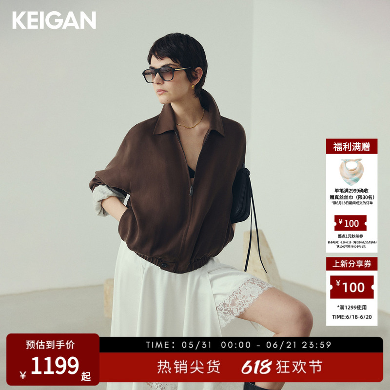 Keigan/Japanese Imported Lightweight and Soft Sand-Washed Cupro Silk Lapel Zipper Silhouette Harrington Jacket