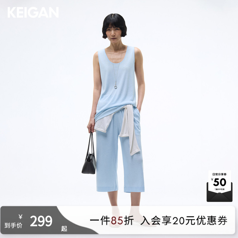 Keigan/Smooth and Easy-Care Linen Cotton Lazy U-Neck Tank Top with Batwing Sleeves and T-Shirt with Six-Point Pants Keigan/Smooth and Easy-Care Linen Cotton Lazy U-Neck Tank Top with Batwing Sleeves and T-Shirt with Six-Point Pants