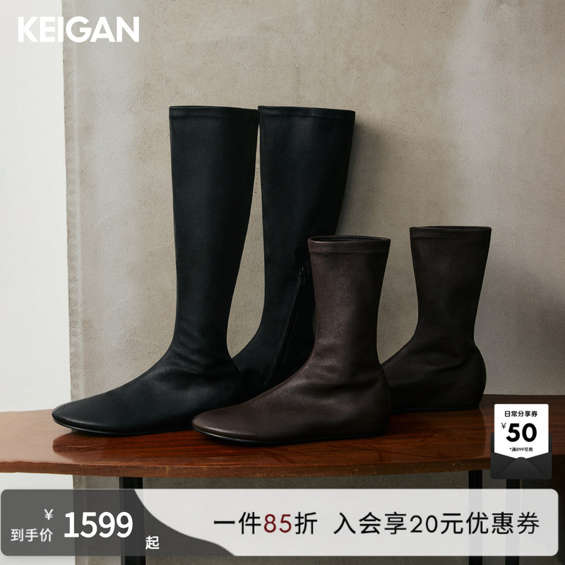 Keigan/Keigan Fashionable Stretch Goatskin Imported from Ethiopia, Simple and Versatile Flat-Soled Mid-Calf Sock Boots Keigan/Keigan Fashionable Stretch Goatskin Imported from Ethiopia, Simple and Versatile Flat-Soled Mid-Calf Sock Boots
